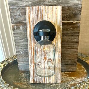NWT Rustic Wall-Mounted Glass Vase on Wood Mount